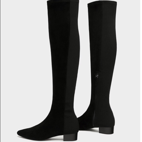 Zara Shoes - Zara Combined Flat Over the Knee Boots Faux Suede